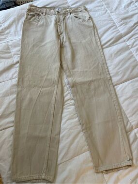 Calvin Klein Jeans Beige/Tan Leather Patch Jeans Easy Fit Zip Fly size 34/30